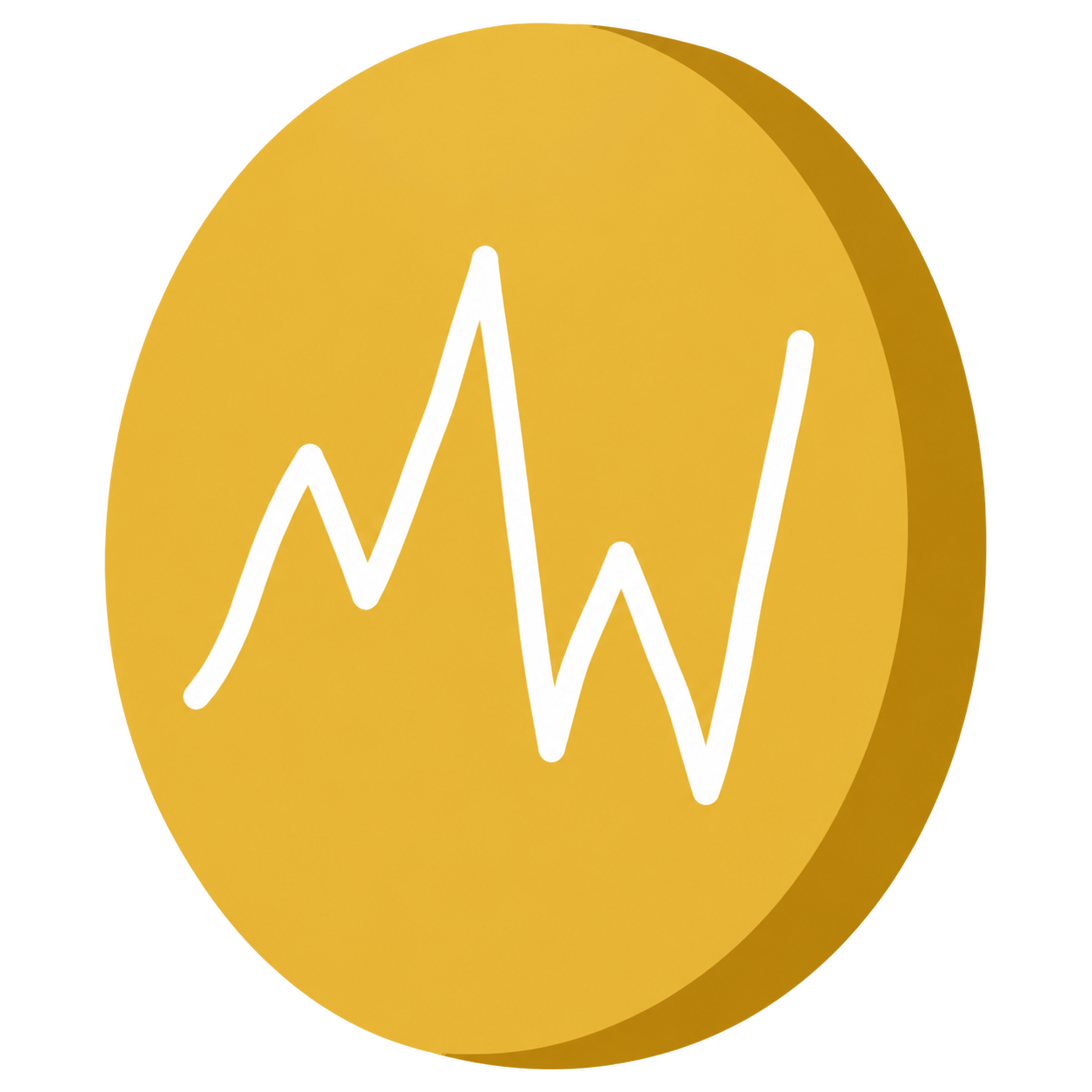 A hand-drawn gold coin with a white scribbled chart